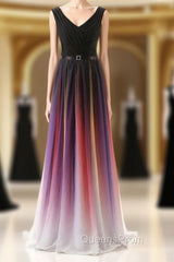 A-Line Long Floor Length Chiffon V-neck Pleats Bridesmaid Dress