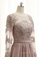 A Line Long Sleeves Lace Evening Prom Dress Chiffon Evening Gown