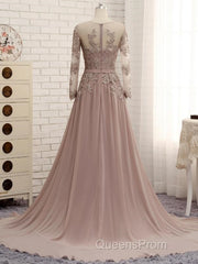 A Line Long Sleeves Lace Evening Prom Dress Chiffon Evening Gown