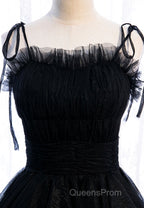 A-Line Long Spaghetti Strap Red Evening Prom Dress,Black Layers Tulle Evening Dress