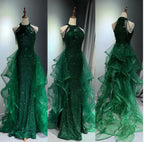Elegant A-Line Halter Sparkly Sequins Long Classy Prom Dress Navy Blue Classy Evening Dress