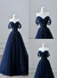 A-Line Navy Blue Tulle Long Party Dress, Navy Blue Tulle Long Classy Prom Dress