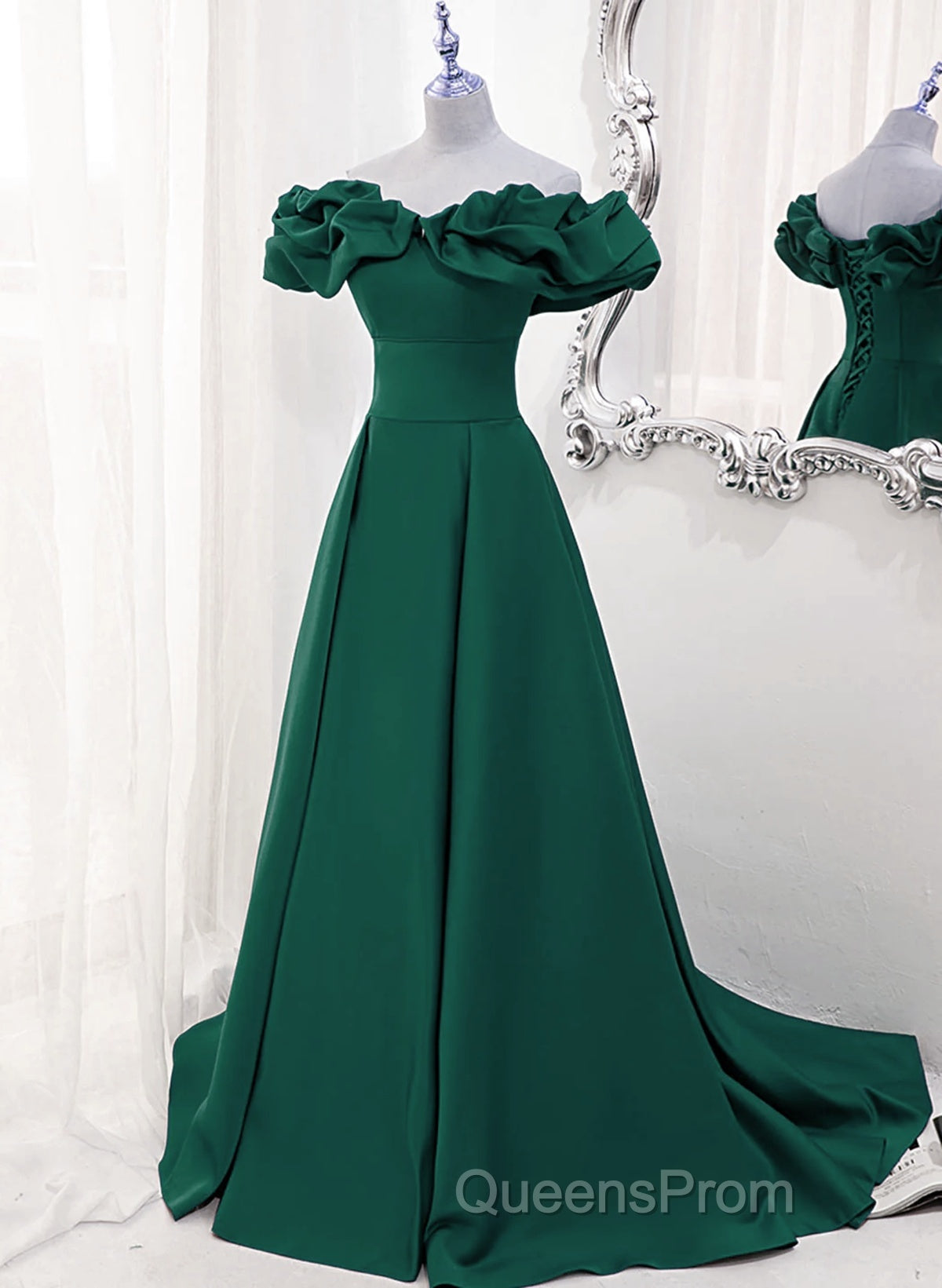 A-Line Off Shoulder Floor Length A-Line Long Evening Prom Dress, Green Sweetheart Party Dress Secondary image
