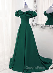 A-Line Off Shoulder Floor Length A-Line Long Evening Prom Dress, Green Sweetheart Party Dress