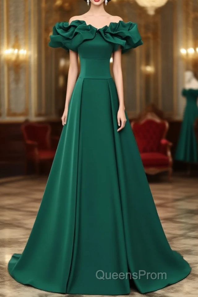 A-Line Off Shoulder Floor Length A-Line Long Evening Prom Dress, Green Sweetheart Party Dress Main image