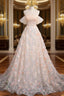 A-Line Off Shoulder Flowers Lace Evening Dress, Long Evening Prom Dress