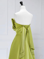 A-Line Off Shoulder Green Satin Long Classy Prom Dress, Green Long Classy Prom Dress