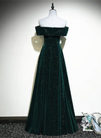 A-Line Off Shoulder Green Velvet Simple Party Dress, Green Classy Prom Dress Classy Dress