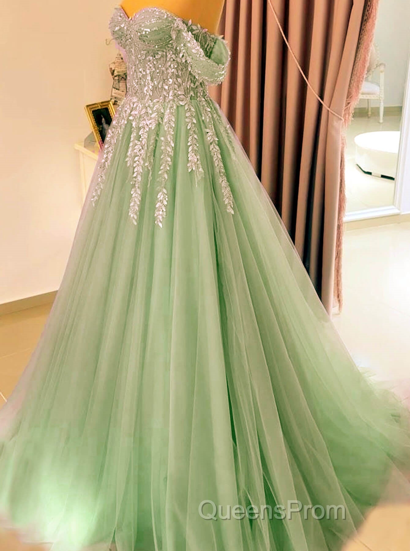 A-Line Off Shoulder Lace Appliques Dress Secondary image