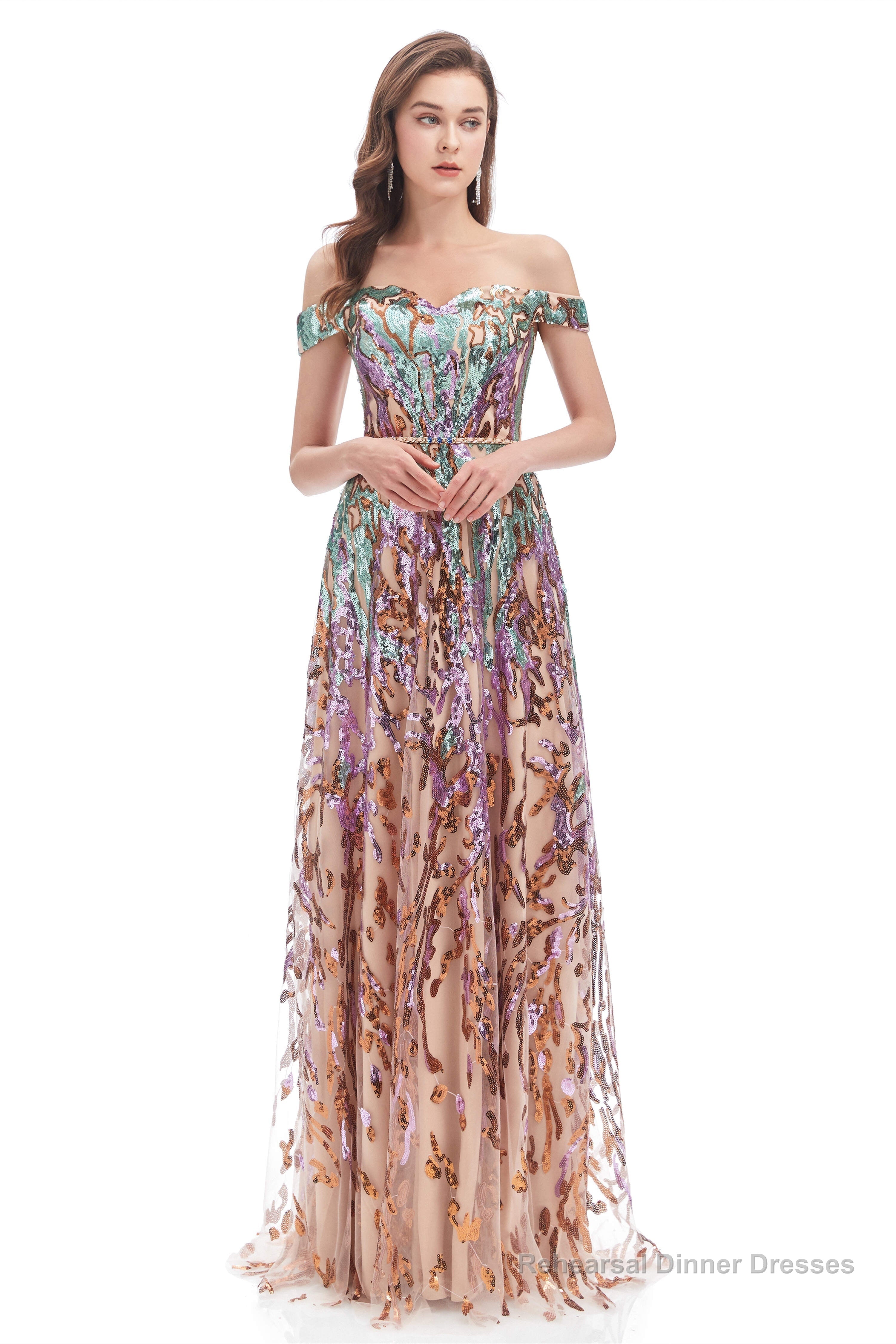 A line Off Shoulder Long Prom Dresses Main image