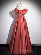 A-Line Off Shoulder Off Shoulder Satin Long Evening Prom Dress, Watermelon Red Long Evening Dress