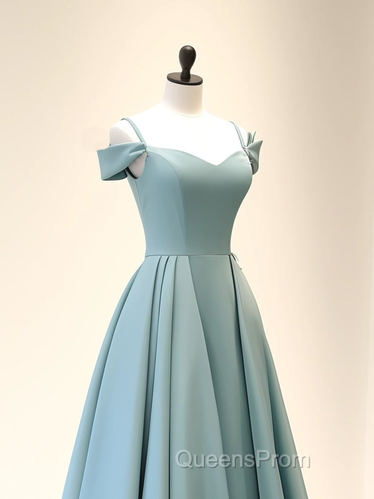 A-Line Off Shoulder Satin Blue Long Evening Prom Dress, Blue Long Evening Dress Secondary image