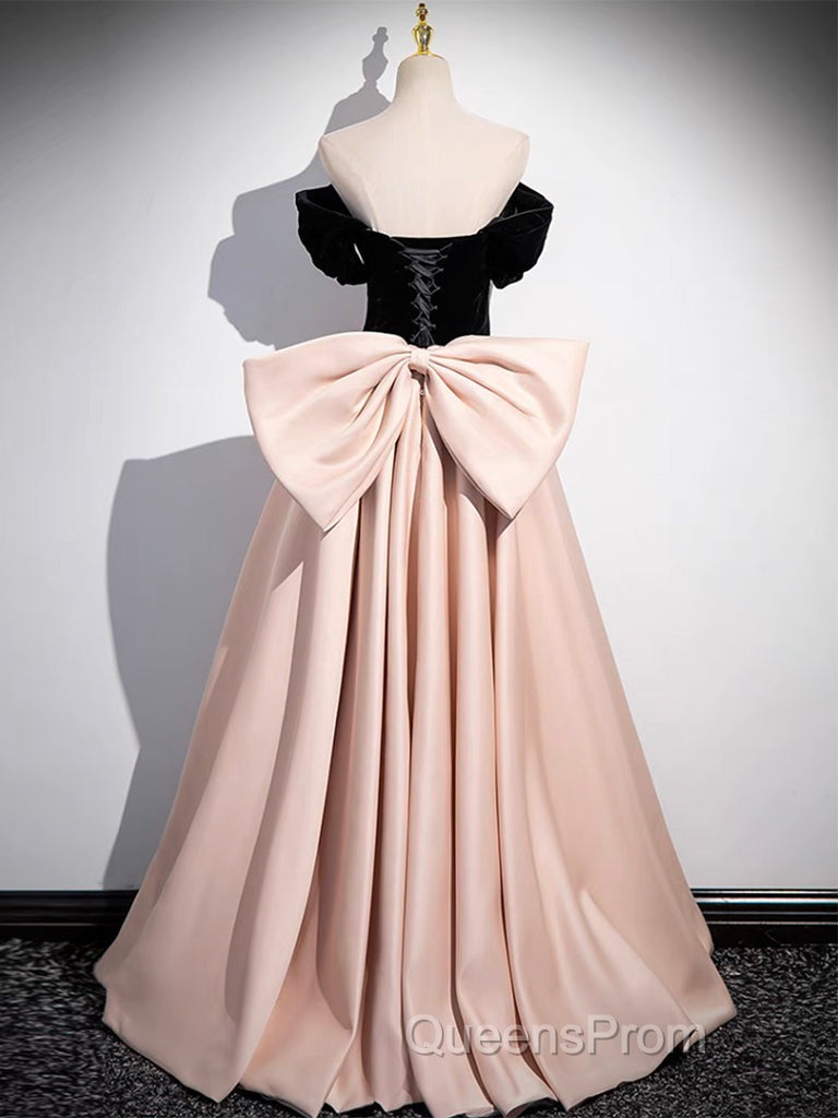 A-Line Off Shoulder Satin Champagne Long Evening Prom Dress, Champagne Long Evening Dress Secondary image
