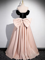 A-Line Off Shoulder Satin Champagne Long Evening Prom Dress, Champagne Long Evening Dress