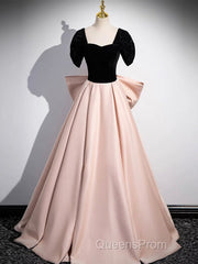 A-Line Off Shoulder Satin Champagne Long Evening Prom Dress, Champagne Long Evening Dress