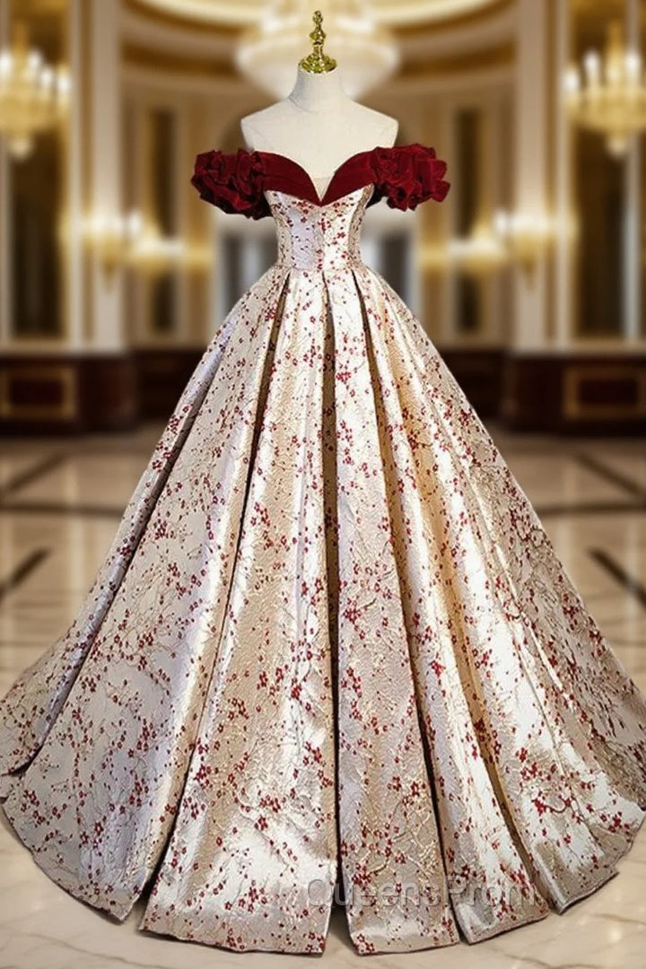 A-Line Off Shoulder Satin Champagne Long Evening Prom Dress, Champagne Long Evening Dress
