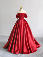 A-Line Off Shoulder Satin Dark Blue Long Classy Prom Dress, Dark Blue Long Classy Dress