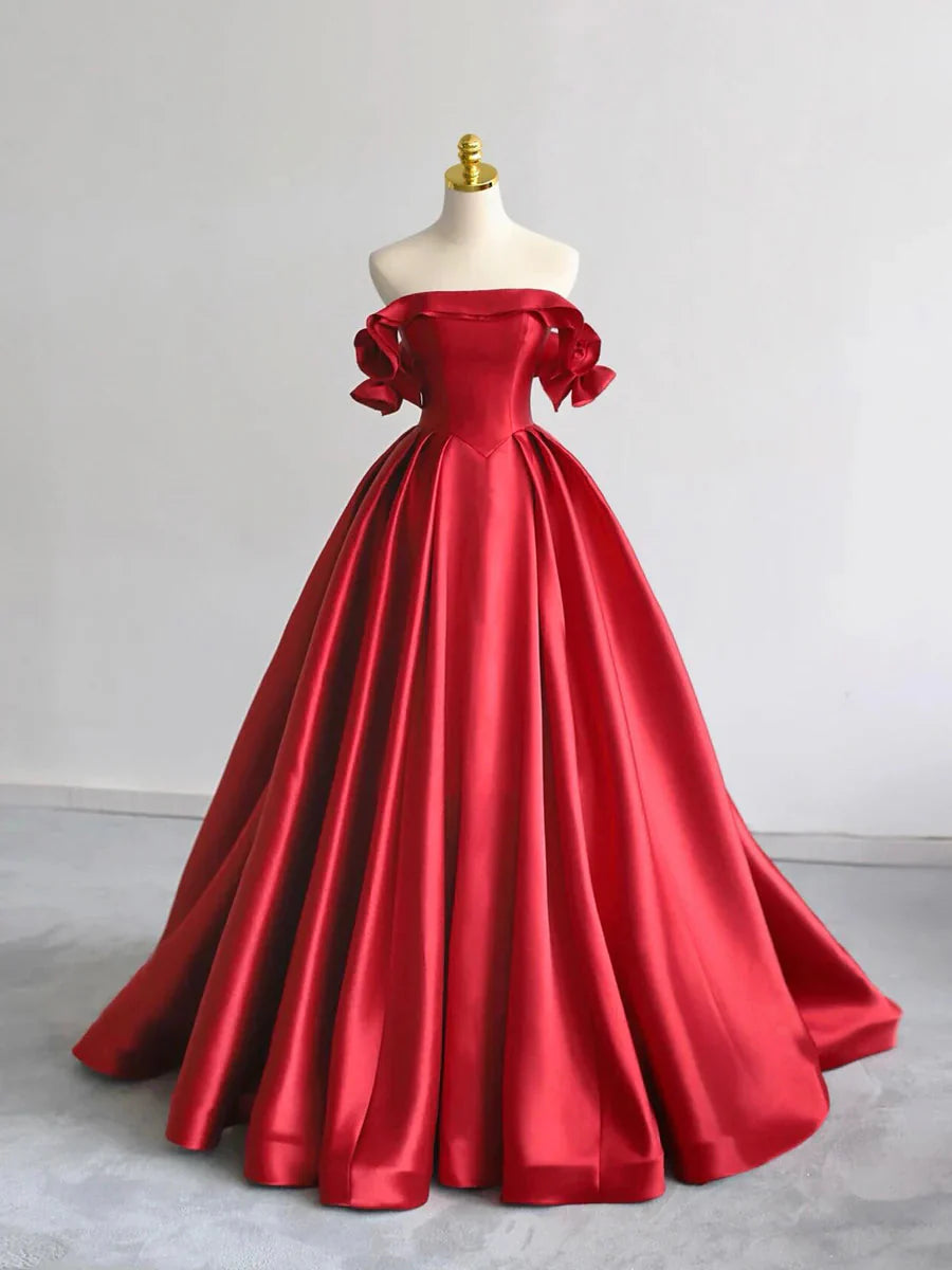 A-Line Off Shoulder Satin Dark Blue Long Classy Prom Dress, Dark Blue Long Classy Dress