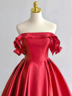 A-Line Off Shoulder Satin Dark Blue Long Classy Prom Dress, Dark Blue Long Classy Dress