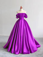 A-Line Off Shoulder Satin Dark Blue Long Classy Prom Dress, Dark Blue Long Classy Dress