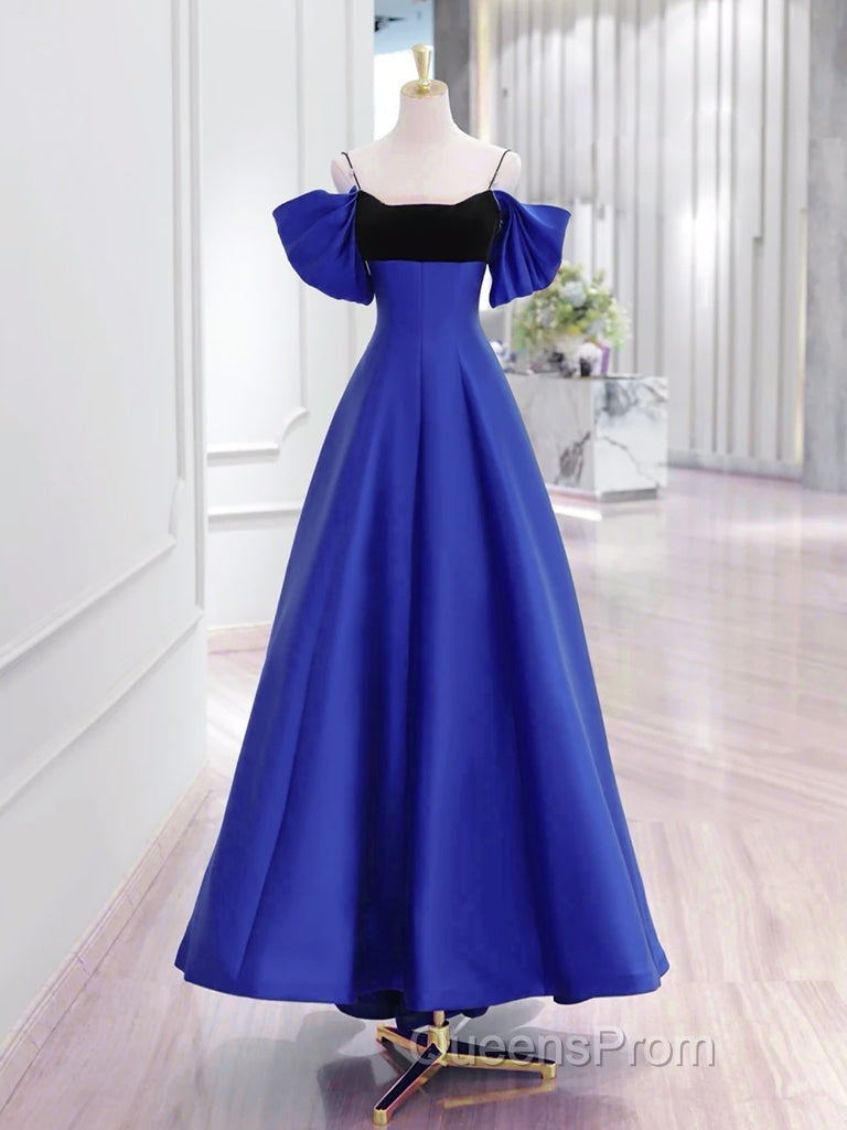 A-Line Off Shoulder Satin Dark Red Long Evening Prom Dress, Red Long Formal Dress