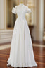 A-Line Off Shoulder Satin ivory Long Evening Prom Dress, Ivory  Long Bridesmaid Dress