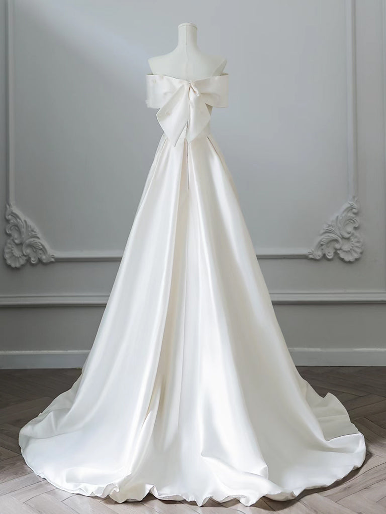 A-Line Off Shoulder Satin Light Champagne Long Classy Prom Dress, Light Champagne Prom Dress Secondary image