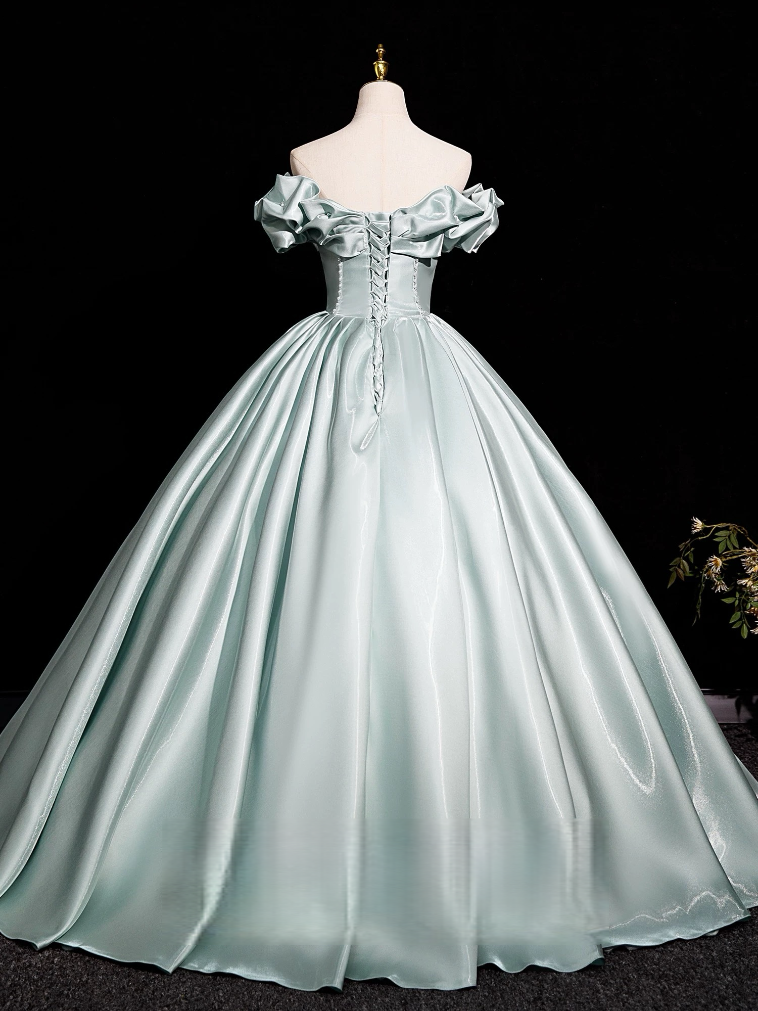 A-Line Off Shoulder Satin Light Green Long Classy Prom Dress, Light Green Long Classy Dress