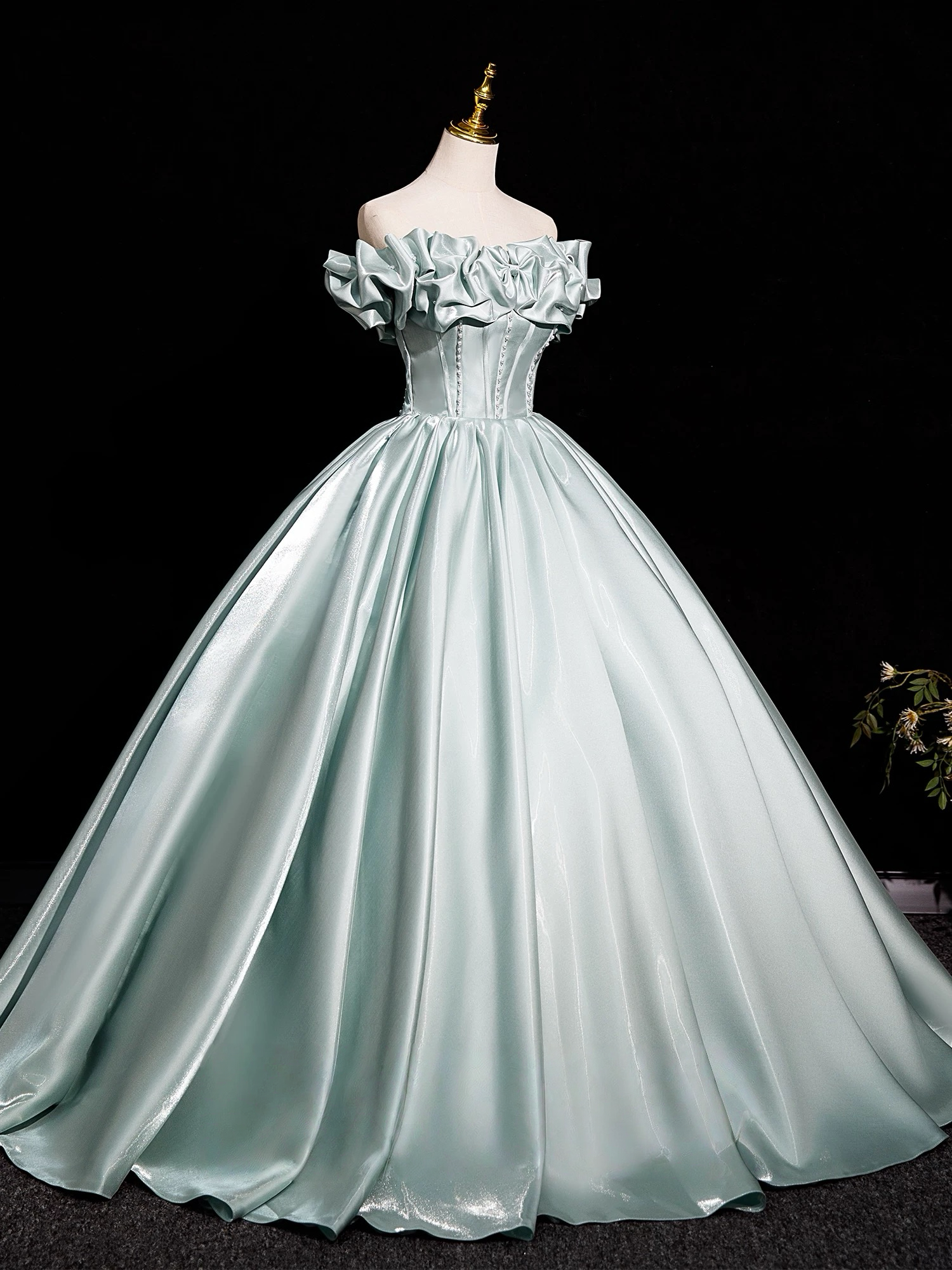 A-Line Off Shoulder Satin Light Green Long Classy Prom Dress, Light Green Long Classy Dress