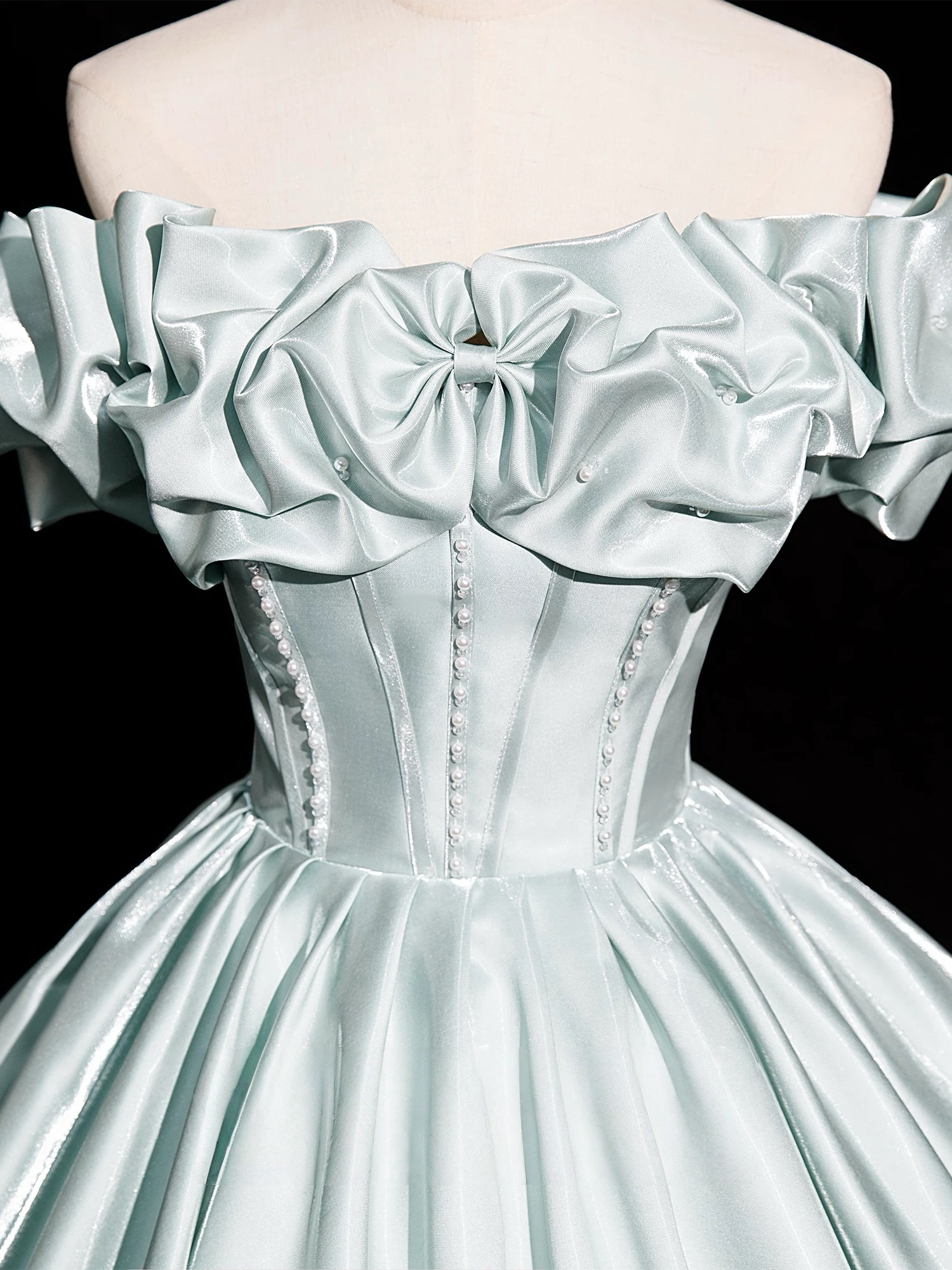 A-Line Off Shoulder Satin Light Green Long Classy Prom Dress, Light Green Long Classy Dress