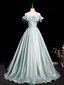 A-Line Off Shoulder Satin Light Green Long Classy Prom Dress, Light Green Long Classy Dress