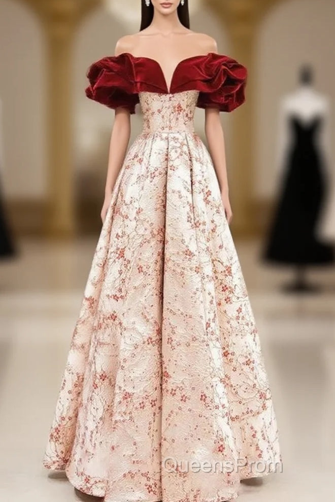 A-Line Off Shoulder Satin Long Evening Prom Dress Evening Dress Elegant Beautiful