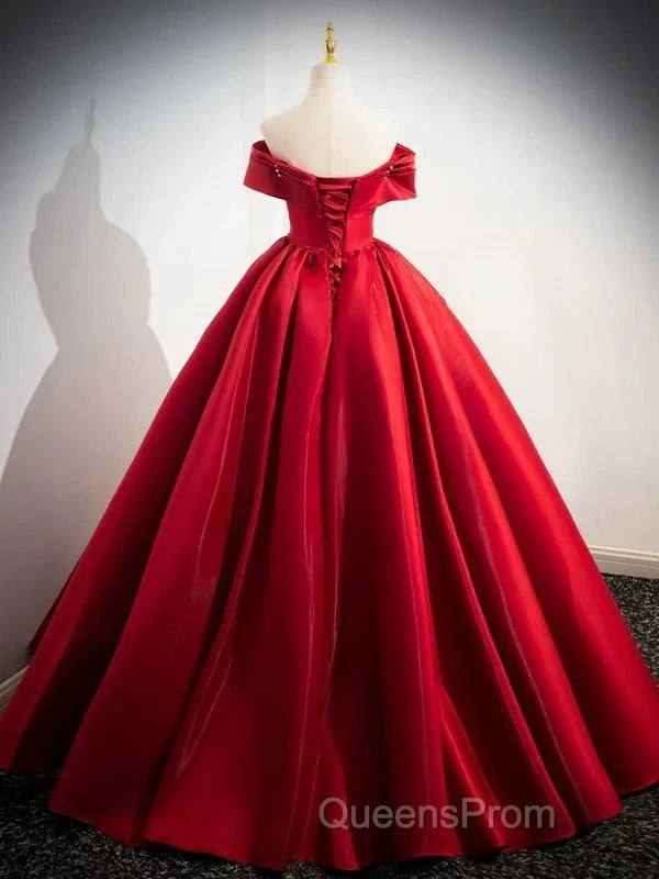 A-Line Off Shoulder Satin Red Ballgown Long Evening Prom Dress Evening Dress Floor Length Secondary image