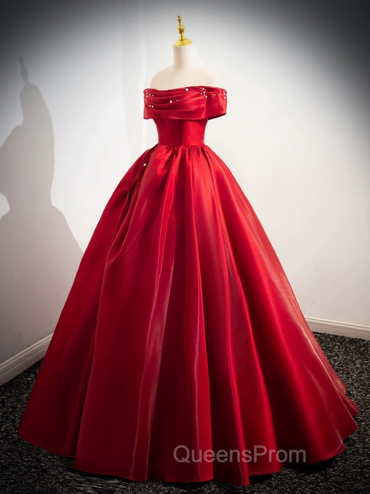 A-Line Off Shoulder Satin Red Long Evening Prom Dress, Red Long Evening Dress Secondary image