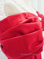 A-Line Off Shoulder Satin Red Long Evening Prom Dress, Red Long Evening Dress