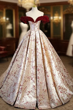 A-Line Off Shoulder Satin/Velvet Champagne Long Evening Prom Dress, Champagne Long Evening Dress