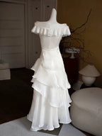 A-Line Off Shoulder Silk Floor Length Burgundy Classy Prom Dress