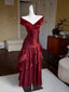 A-Line Off Shoulder Silk Floor Length Burgundy Classy Prom Dress
