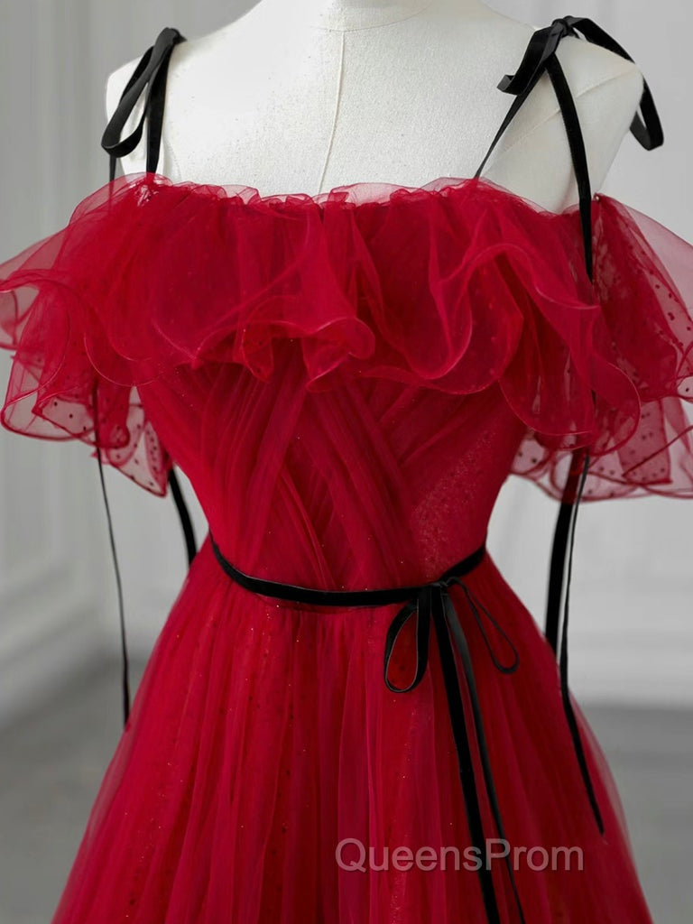 A-Line Off Shoulder Tulle Burgundy Long Evening Prom Dress, Burgundy Long Formal Dress Secondary image