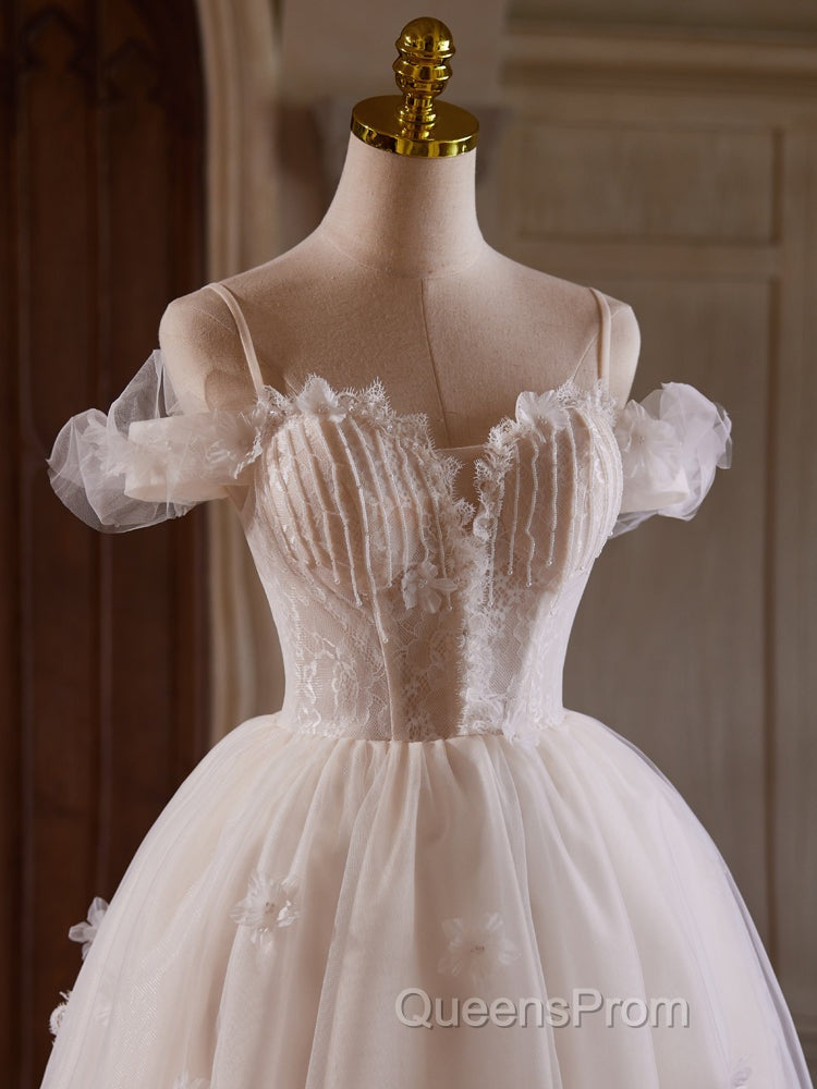 A-Line Off Shoulder Tulle Lace Light Champagne Short Evening Prom Dress Secondary image