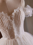 A-Line Off Shoulder Tulle Lace Light Champagne Short Evening Prom Dress