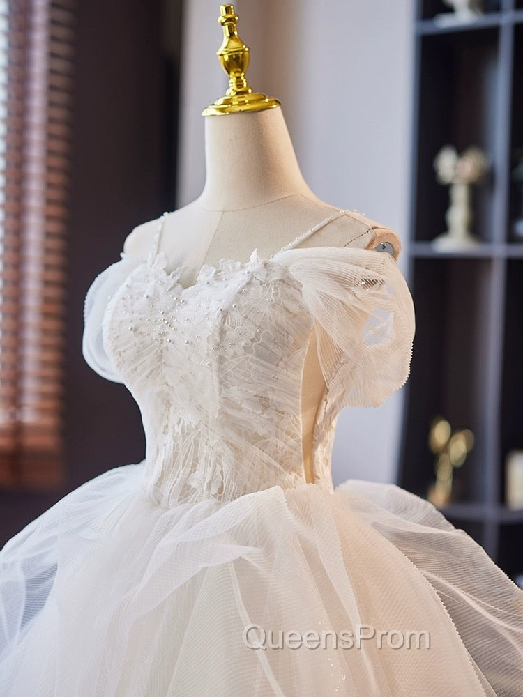 A-Line Off Shoulder Tulle Lace Short Evening Prom Dress, White Homecoming Dress Secondary image