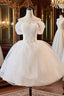 A-Line Off Shoulder Tulle Lace Short Evening Prom Dress, White Homecoming Dress