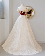 A-Line Off Shoulder Tulle Light Champagne Long Evening Prom Dress, Light Champagne Evening Dress