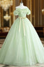 A-Line Off Shoulder Tulle Sage Green Long Evening Prom Dress