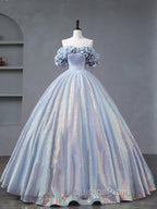 A-Line Off Shoulder Tulle Sequin Blue Purple Long Evening Prom Dress, Sequin Evening Dress