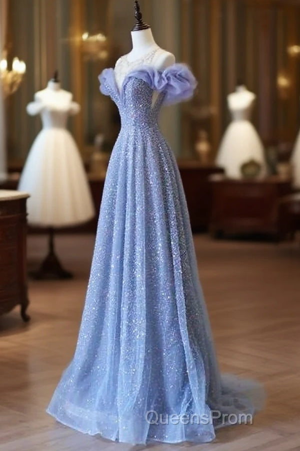 A Line Off The Shoulder Blue Long Evening Prom Dress Evening Dress Main image