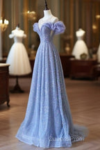 A Line Off The Shoulder Blue Long Evening Prom Dress Evening Dress