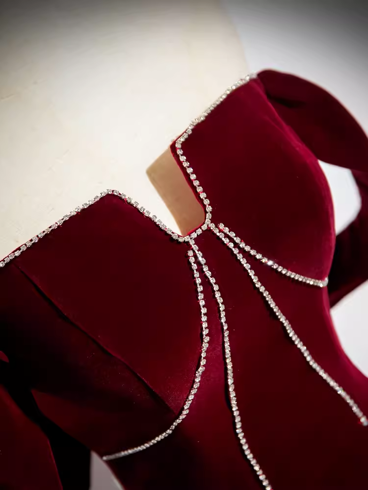 A line Off The Shoulder Evening Party Dress Velvet Prom Dress