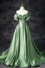 A-Line Off The Shoulder Formal Satin Long Evening Dress Evening Prom Dress